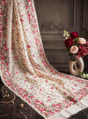 Banarasee Handloom Pure Tussar Silk Saree With Resham Embroidery-Cream