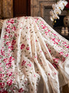 Banarasee Handloom Pure Tussar Silk Saree With Resham Embroidery-Cream