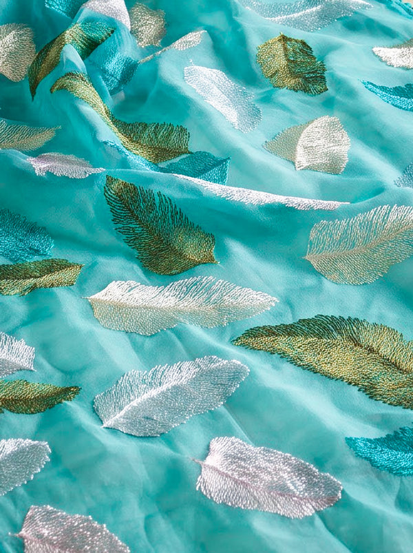 Banarasee Pure Organza Silk Saree With Resham Embroidery-Aqua Blue