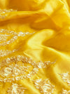 Banarasee Pure Organza Silk Saree With Floral Resham Embroidery-Yellow