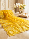 Banarasee Pure Organza Silk Saree With Floral Resham Embroidery-Yellow