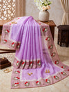 Banarasee Pure Tissue Silk Saree With Stripe Pattern & Resham Embroidered Border-Light Pink