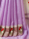 Banarasee Pure Tissue Silk Saree With Stripe Pattern & Resham Embroidered Border-Light Pink