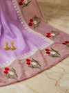 Banarasee Pure Tissue Silk Saree With Stripe Pattern & Resham Embroidered Border-Light Pink