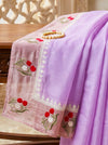 Banarasee Pure Tissue Silk Saree With Stripe Pattern & Resham Embroidered Border-Light Pink