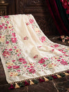 Banarasee Handloom Pure Tussar Silk Saree With Resham Embroidery-Cream