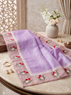 Banarasee Pure Tissue Silk Saree With Stripe Pattern & Resham Embroidered Border-Light Pink