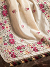 Banarasee Handloom Pure Tussar Silk Saree With Resham Embroidery-Cream