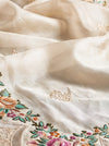 Banarasee Handloom Pure Tussar Silk Saree With Resham Embroidery-Cream