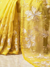 Banarasee Pure Organza Silk Saree With Resham & Zari Embroidery-Yellow