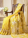 Banarasee Pure Organza Silk Saree With Resham & Zari Embroidery-Yellow