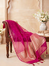 Banarasee Pure Organza Silk Saree With Zari Buti Design-Pink