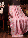 Banarasee Pure Tissue Silk Saree With Stripe Pattern & Resham Embroidered Border-Dusty Pink