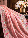 Banarasee Pure Tissue Silk Saree With Stripe Pattern & Resham Embroidered Border-Dusty Pink