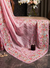 Banarasee Pure Tissue Silk Saree With Stripe Pattern & Resham Embroidered Border-Dusty Pink