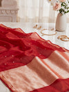 Banarasee Pure Organza Silk Saree With Zari Buti Design-Maroon