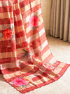 Banarasee Pure Organza Tissue Saree With Digital Printed Floral Design-Maroon