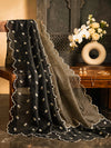 Banarasee Pure Organza Silk Saree With Buti Design & Scallop Border-Black