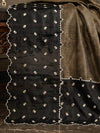 Banarasee Pure Organza Silk Saree With Buti Design & Scallop Border-Black