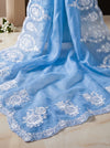 Banarasee Pure Organza Silk Saree With Floral Resham Embroidery-Light Blue