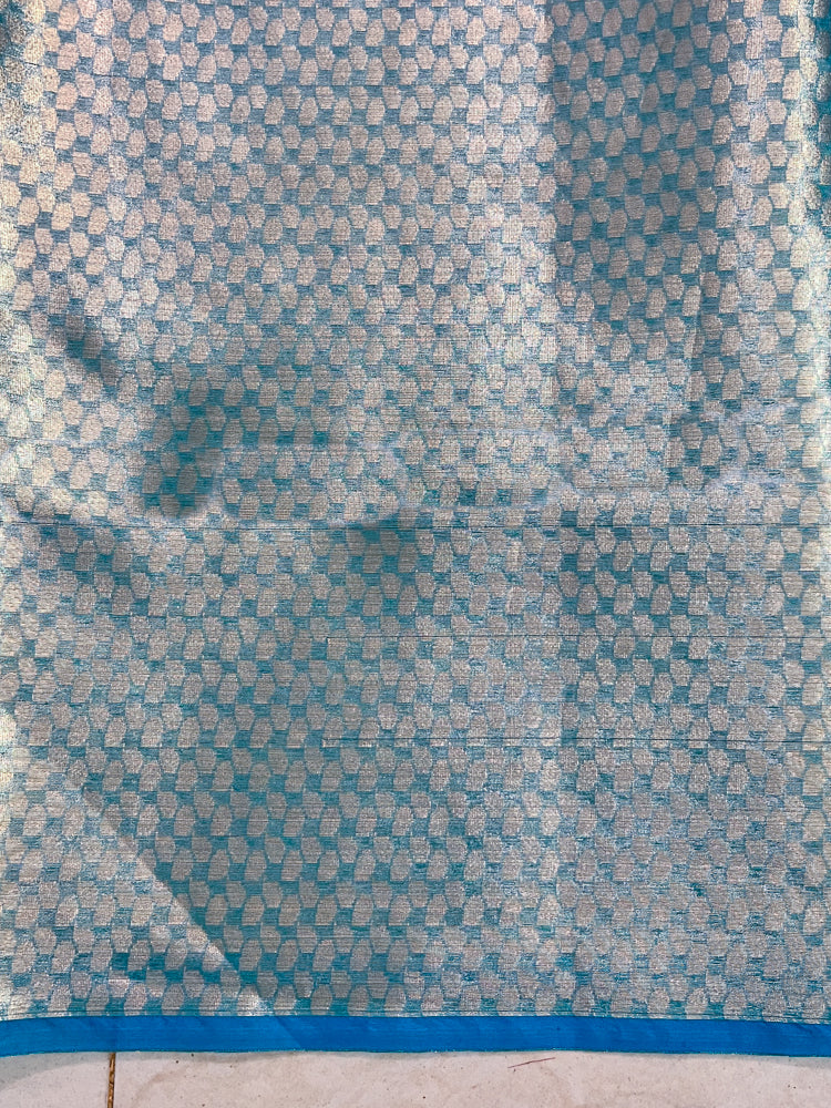 Banarasee Handloom Organza Mix Saree With Zari Woven Design-Sky Blue