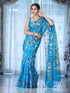 Banarasee Handloom Organza Mix Saree With Zari Woven Design-Sky Blue