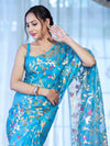 Banarasee Handloom Organza Mix Saree With Zari Woven Design-Sky Blue