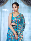 Banarasee Handloom Organza Mix Saree With Zari Woven Design-Sky Blue
