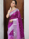 Banarasee Organza Saree With Silver Zari Design & Dual Color-Purple