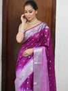 Banarasee Organza Saree With Silver Zari Design & Dual Color-Purple