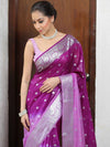 Banarasee Organza Saree With Silver Zari Design & Dual Color-Purple