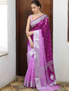 Banarasee Organza Saree With Silver Zari Design & Dual Color-Purple