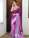 Banarasee Organza Saree With Silver Zari Design & Dual Color-Purple