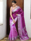 Banarasee Organza Saree With Silver Zari Design & Dual Color-Purple