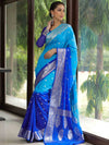 Banarasee Organza Saree With Silver Zari Design & Dual Color-Blue