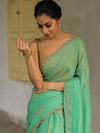 Banarasee Soft Chiffon Saree With Foil Print & Scallop Border-Green