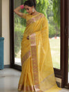 Banarasee Handloom Linen Tissue Meena & Zari Border Saree-Yellow