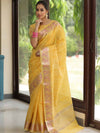 Banarasee Handloom Linen Tissue Meena & Zari Border Saree-Yellow