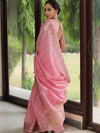 Banarasee Handloom Linen Tissue Meena & Zari Border Saree-Pink