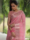 Banarasee Handloom Linen Tissue Meena & Zari Border Saree-Pink