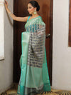 Banarasee Organza Mix Saree With Zari Work & Contrast Border-Grey & Green