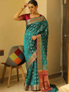 Banarasee Handwoven Semi-Katan Zari Paithani Border Saree-Green