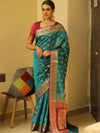 Banarasee Handwoven Semi-Katan Zari Paithani Border Saree-Green