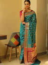 Banarasee Handwoven Semi-Katan Zari Paithani Border Saree-Green