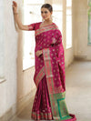 Banarasee Handwoven Semi-Katan Zari Paithani Border Saree-Pink