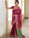 Banarasee Handwoven Semi-Katan Zari Paithani Border Saree-Pink