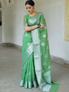 Banarasee Faux Georgette Saree With Silver Zari Buta & Border-Olive Green