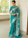 Banarasee Faux Georgette Saree With Silver Zari Buta & Border-Ocean Blue