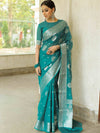 Banarasee Faux Georgette Saree With Silver Zari Buta & Border-Ocean Blue