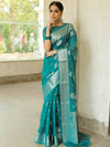 Banarasee Faux Georgette Saree With Silver Zari Buta & Border-Ocean Blue